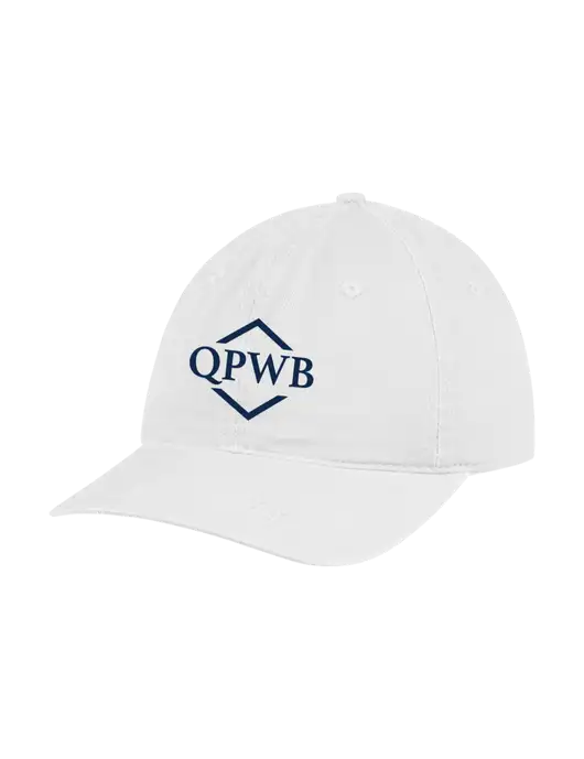 Garment Washed Unstructured Twill White Cap w/QPWB Logo