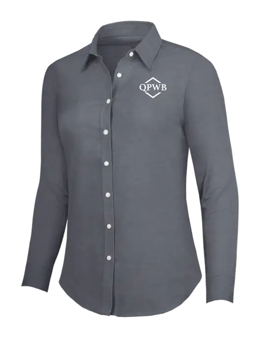 Dark Grey Womens SuperPro Oxford Shirt w/QPWB Logo