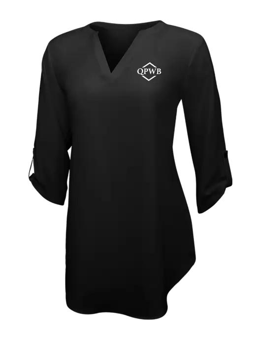 Womens Black 3/4 Sleeve Tunic Blouse w/QPWB Logo