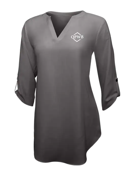 Dark Grey Womens 3/4 Sleeve Tunic Blouse w/QPWB Logo