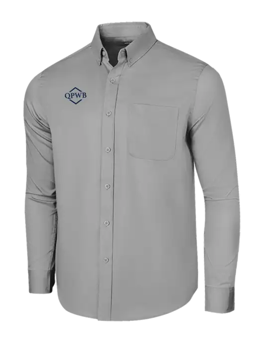Long Sleeve Light Grey Superpro React Twill Shirt w/QPWB Logo