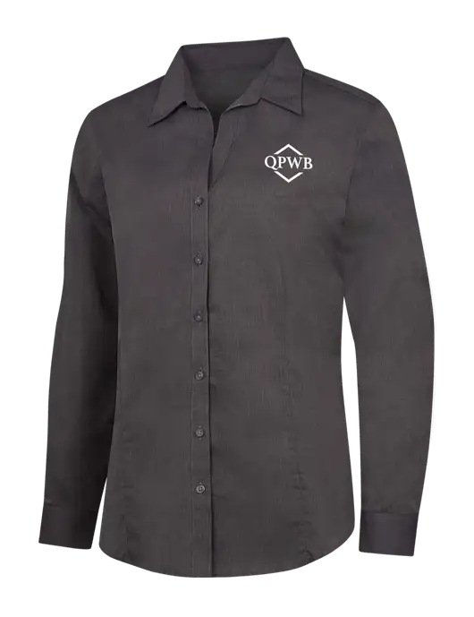 Womens Soft Black Crosshatch Easy Care Shirt w/QPWB Logo