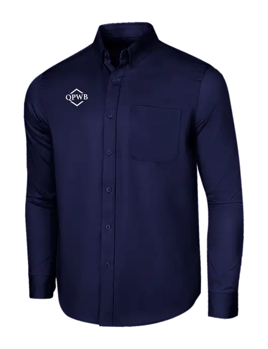 Long Sleeve Navy Superpro React Twill Shirt w/QPWB Logo