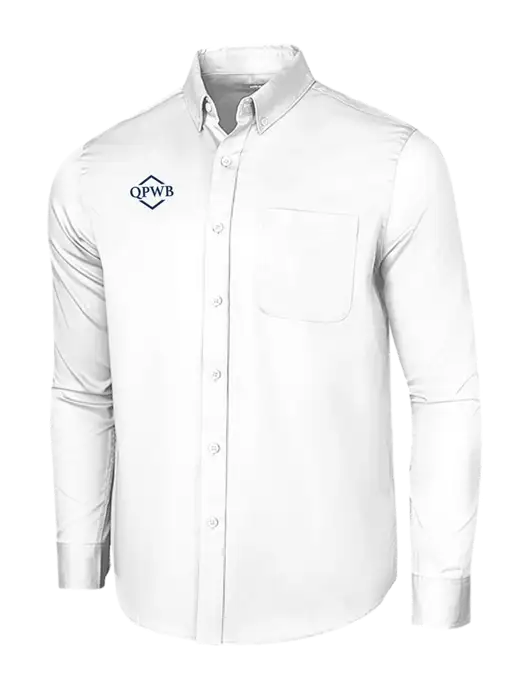 Long Sleeve White Superpro React Twill Shirt w/QPWB Logo