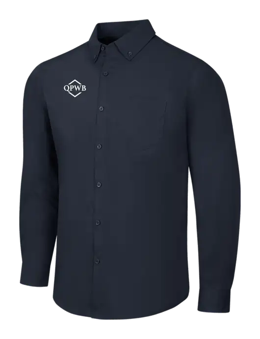 Navy Long Sleeve Carefree Poplin Shirt w/QPWB Logo