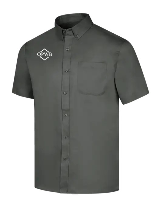 Short Sleeve Dark Grey Superpro React Twill Shirt w/QPWB Logo