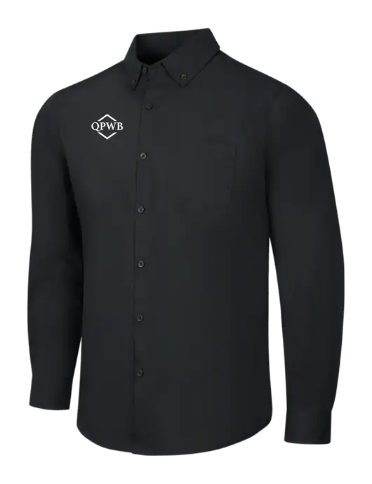 Black Long Sleeve Carefree Poplin Shirt w/QPWB Logo