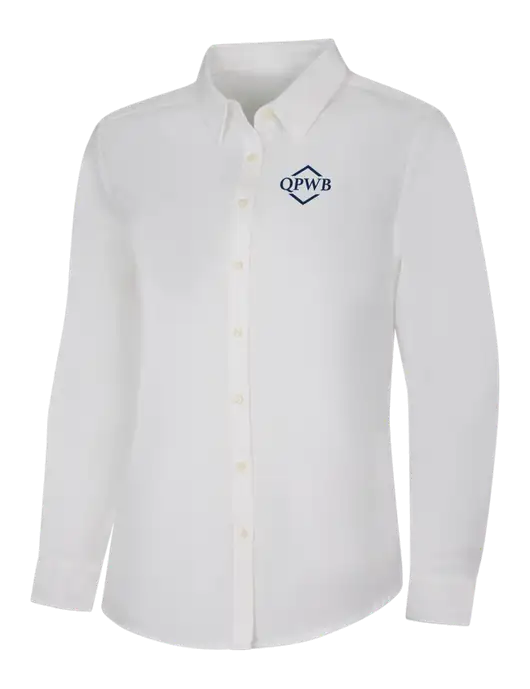 Womens White Long Sleeve Superpro React Twill Shirt w/QPWB Logo