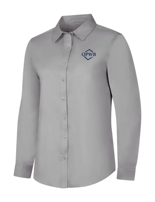 Light Grey Womens Long Sleeve Superpro React Twill Shirt w/QPWB Logo