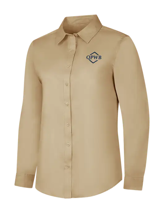 Dark Tan Womens Long Sleeve Superpro React Twill Shirt w/QPWB Logo