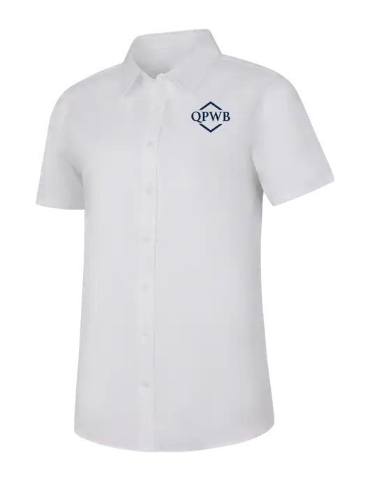 Womens White Short Sleeve Superpro React Twill Shirt w/QPWB Logo