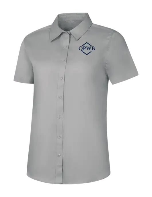 Womens Light Grey Short Sleeve Superpro React Twill Shirt w/QPWB Logo