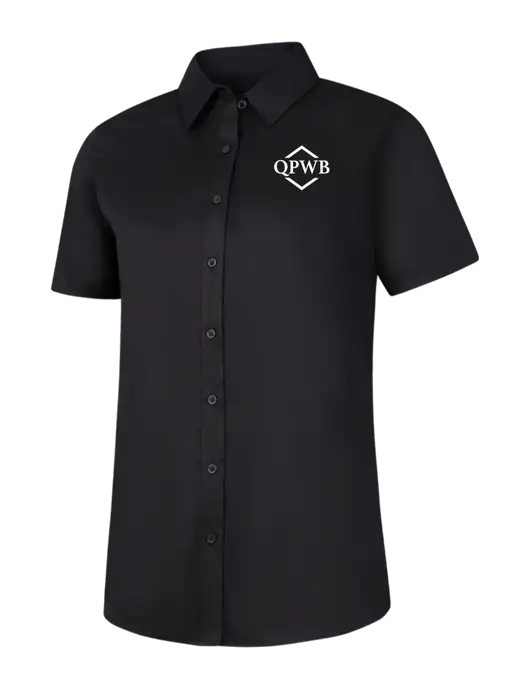 Womens Black Short Sleeve Superpro React Twill Shirt w/QPWB Logo