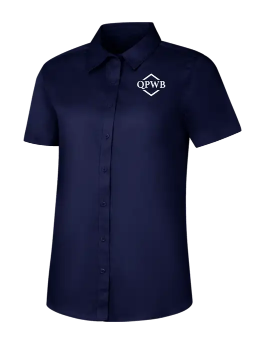 Womens Navy Short Sleeve Superpro React Twill Shirt w/QPWB Logo