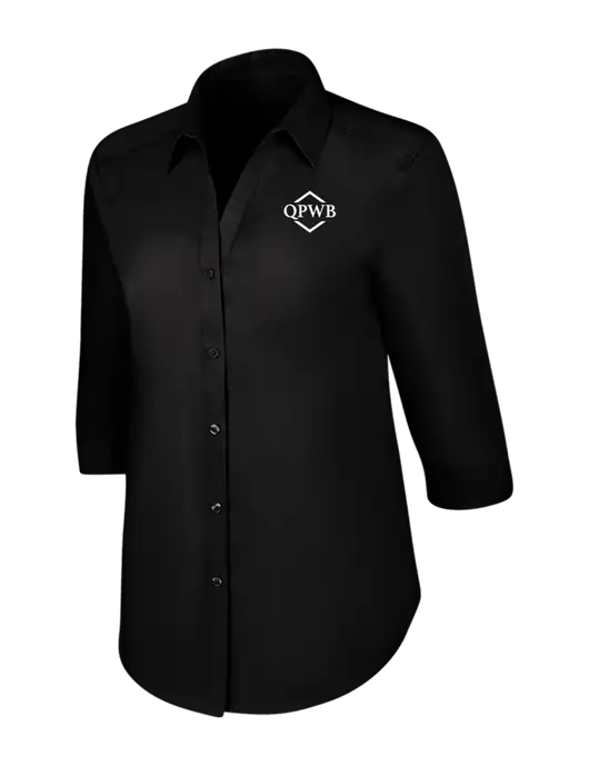 Womens Black 3/4 Sleeve Carefree Poplin Shirt w/QPWB Logo