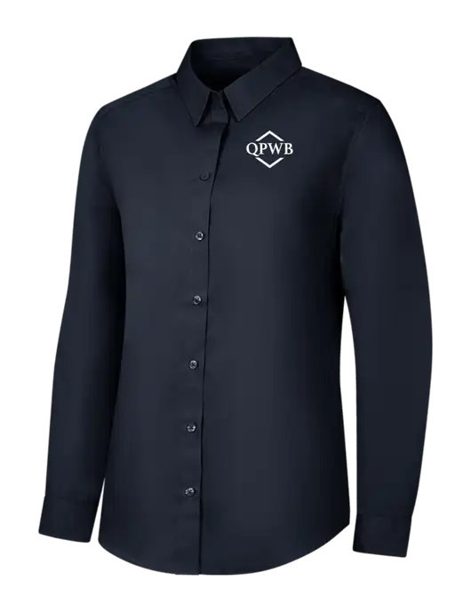 Womens River Blue Navy Long Sleeve Carefree Poplin Shirt w/QPWB Logo