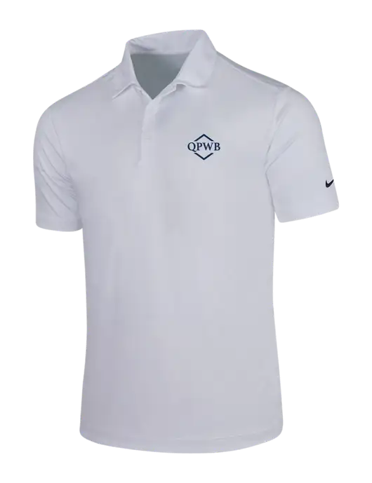 NIKE White Dri-Fit Vertical Mesh Polo w/QPWB Logo