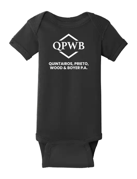 Rabbit Skins Black Infant Short Sleeve Baby Rib Bodysuit w/QPWB Logo