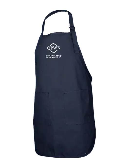 Full-Length Navy Apron With Pockets w/QPWB Logo
