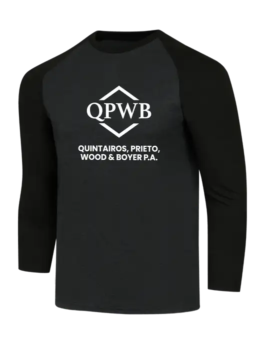 Simply Soft 3/4 Sleeve Black/Black Frost Ring Spun Cotton T-Shirt w/QPWB Logo