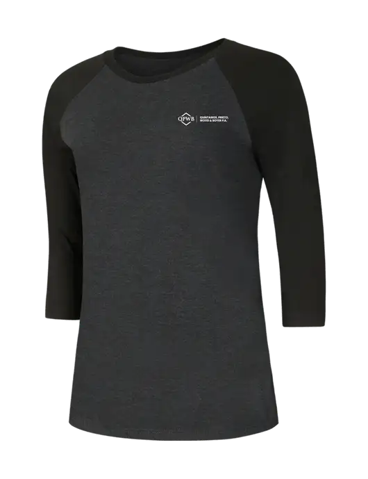 Womens Simply Soft 3/4 Sleeve Black/Black Frost Ring Spun Cotton T-Shirt w/QPWB Logo