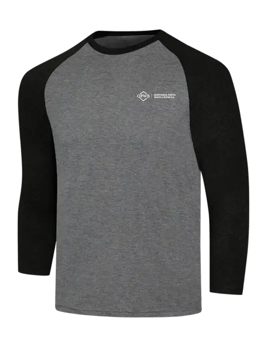 Simply Soft 3/4 Sleeve Black Frost/Grey Frost Ring Spun Cotton T-Shirt w/QPWB Logo