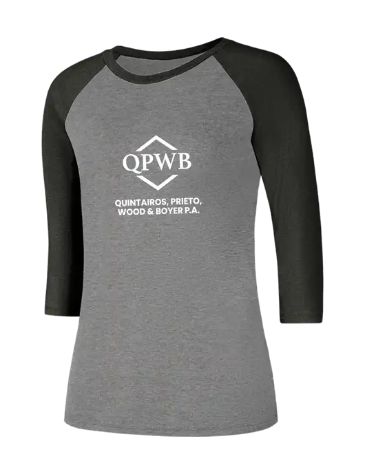 Womens Simply Soft 3/4 Sleeve Black Frost/Grey Frost Ring Spun Cotton T-Shirt w/QPWB Logo