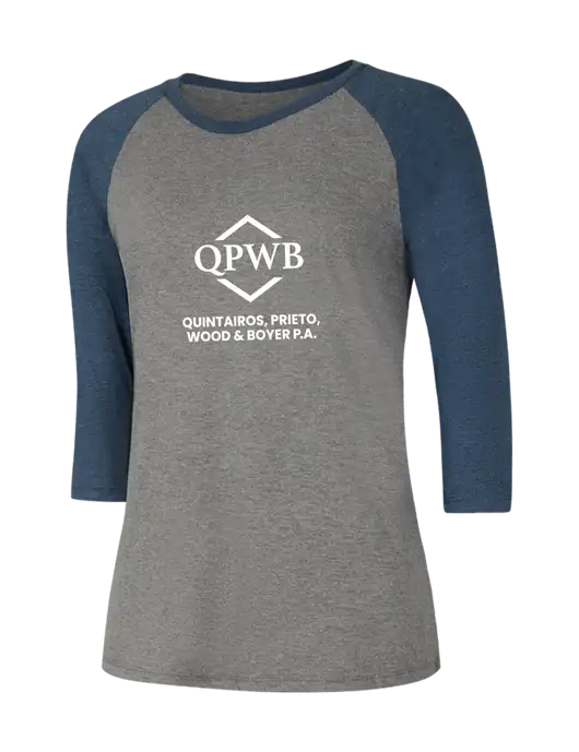 Womens Simply Soft 3/4 Sleeve Navy Frost/Grey Frost Ring Spun Cotton T-Shirt w/QPWB Logo