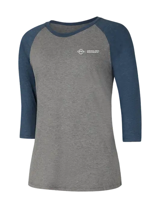 Womens Simply Soft 3/4 Sleeve Navy Frost/Grey Frost Ring Spun Cotton T-Shirt w/QPWB Logo