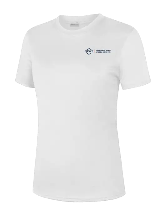 Womens White PosiCharge Competitor Tee w/QPWB Logo