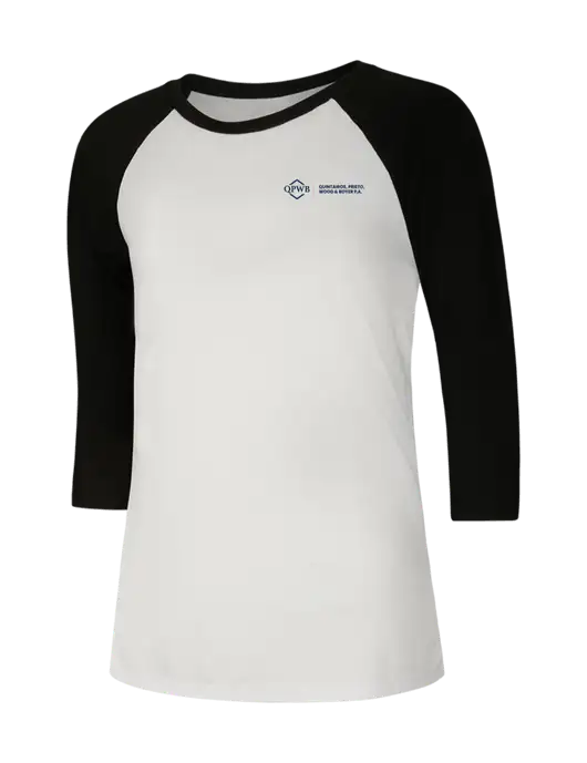 Womens Simply Soft 3/4 Sleeve Black/White Ring Spun Cotton T-Shirt w/QPWB Logo