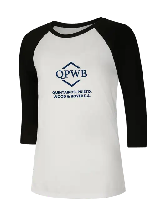 Womens Simply Soft 3/4 Sleeve Black/White Ring Spun Cotton T-Shirt w/QPWB Logo