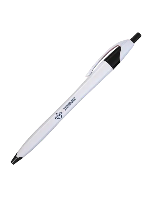Novella White/Black Classic Pen - Blue Ink w/QPWB Logo