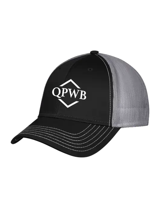 Black/Medium Dark Grey Mesh Trucker Cap Snap Back w/QPWB Logo