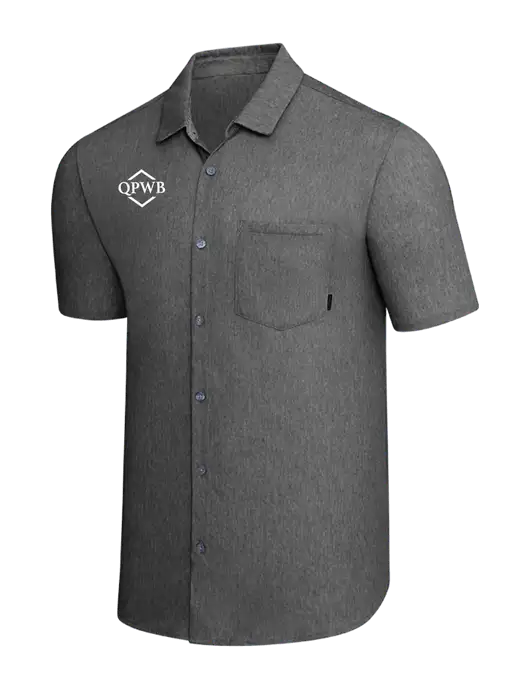 OGIO Dark Grey Heather Extend Short Sleeve Button Up Shirt w/QPWB Logo