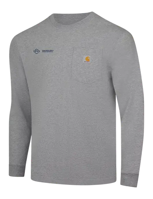 Carhartt Light Grey Heather Workwear Pocket Long Sleeve T-Shirt w/QPWB Logo