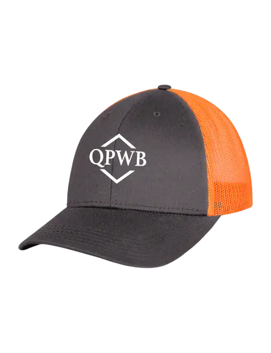Neon Orange/Charcoal Mesh Trucker Cap Snap Back w/QPWB Logo