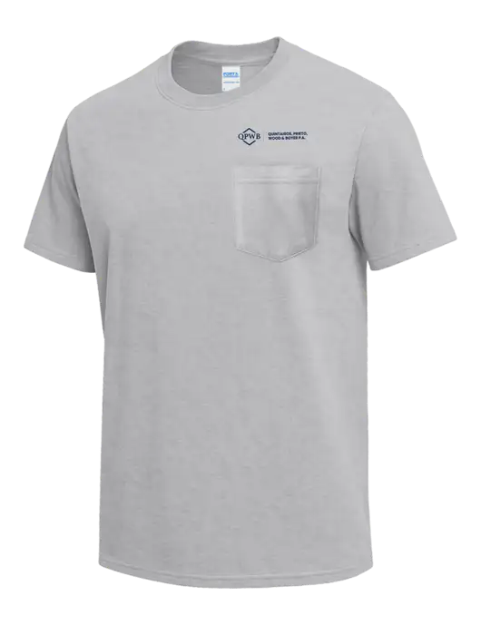 Light Grey Heather Heavyweight 6.1 oz Pocket T-Shirt w/QPWB Logo