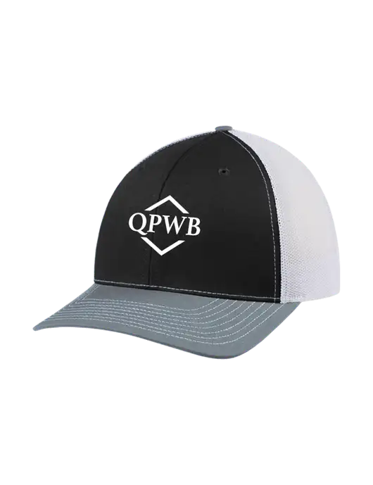 Richardson Adjustable Snapback Original 112 Trucker Cap Black/Light Heather Grey/White Mesh w/QPWB Logo