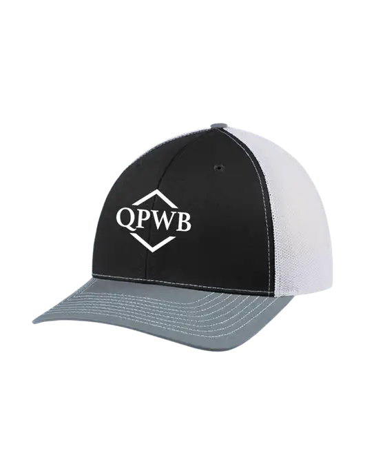 Richardson Adjustable Snapback Original 112 Trucker Cap Black/Light Heather Grey/White Mesh w/QPWB Logo