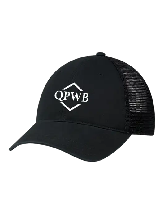 Richardson 111 Garment Washed Trucker Cap Black w/Black Mesh w/QPWB Logo