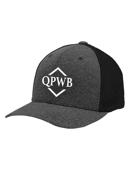 Flexfit Black/Dark Charcoal Heather Melange Mesh Back Trucker Cap w/QPWB Logo