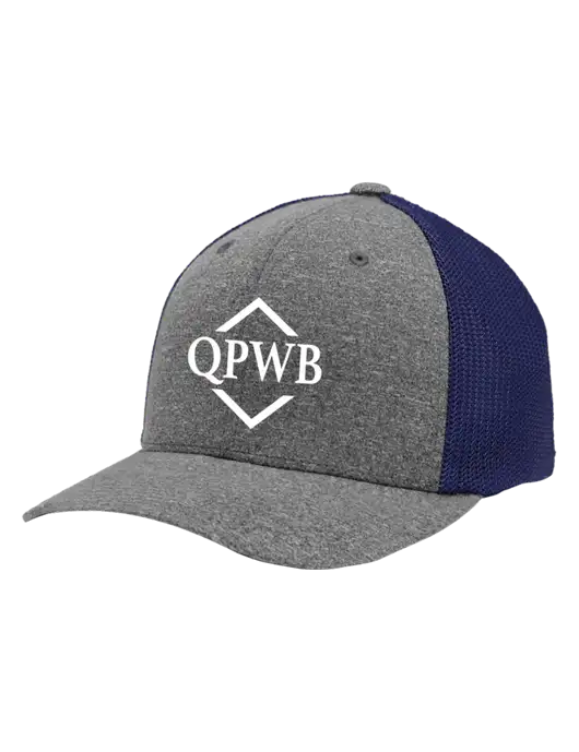 Flexfit Navy/Medium Grey Heather Melange Mesh Back Trucker Cap w/QPWB Logo