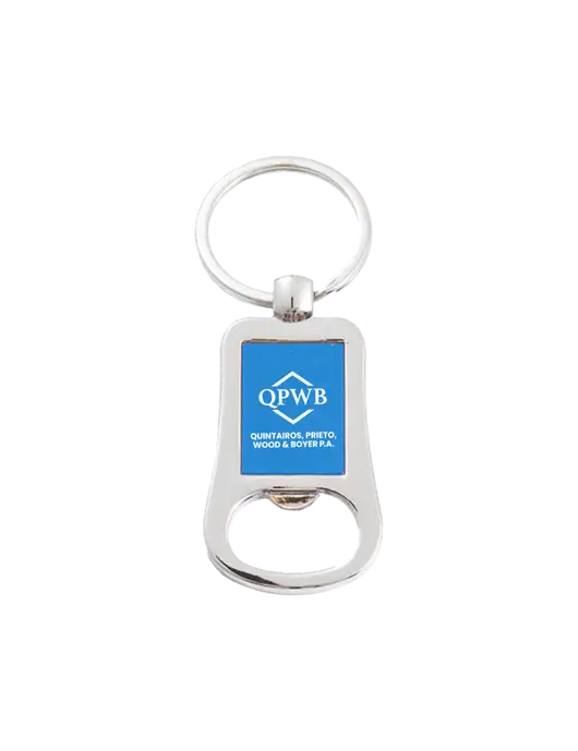 Silver & Blue Bottle Opener Keychain w/QPWB Logo