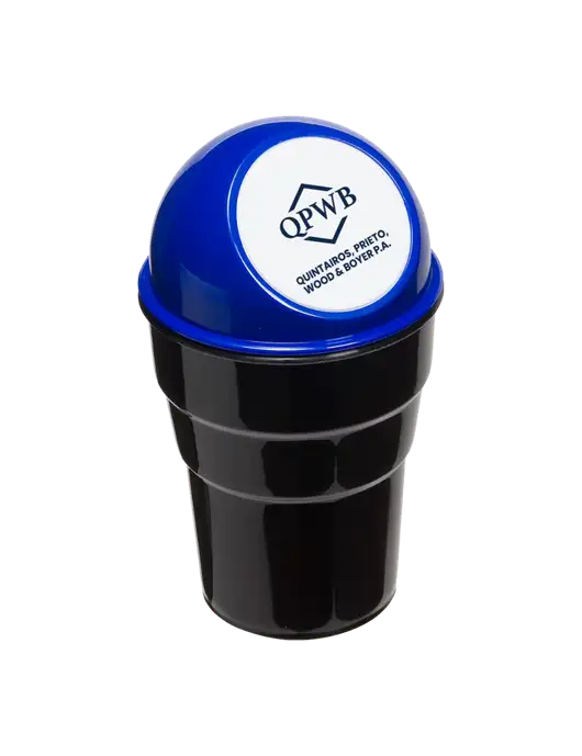 Blue Car Cup Holder Trash Can w/QPWB Logo