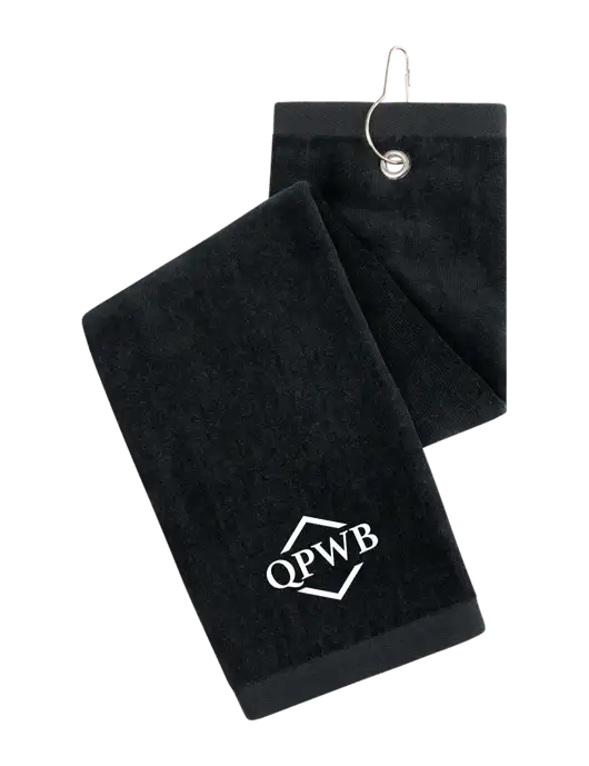 Black Tri-Fold Golf Towel with Grommet w/QPWB Logo